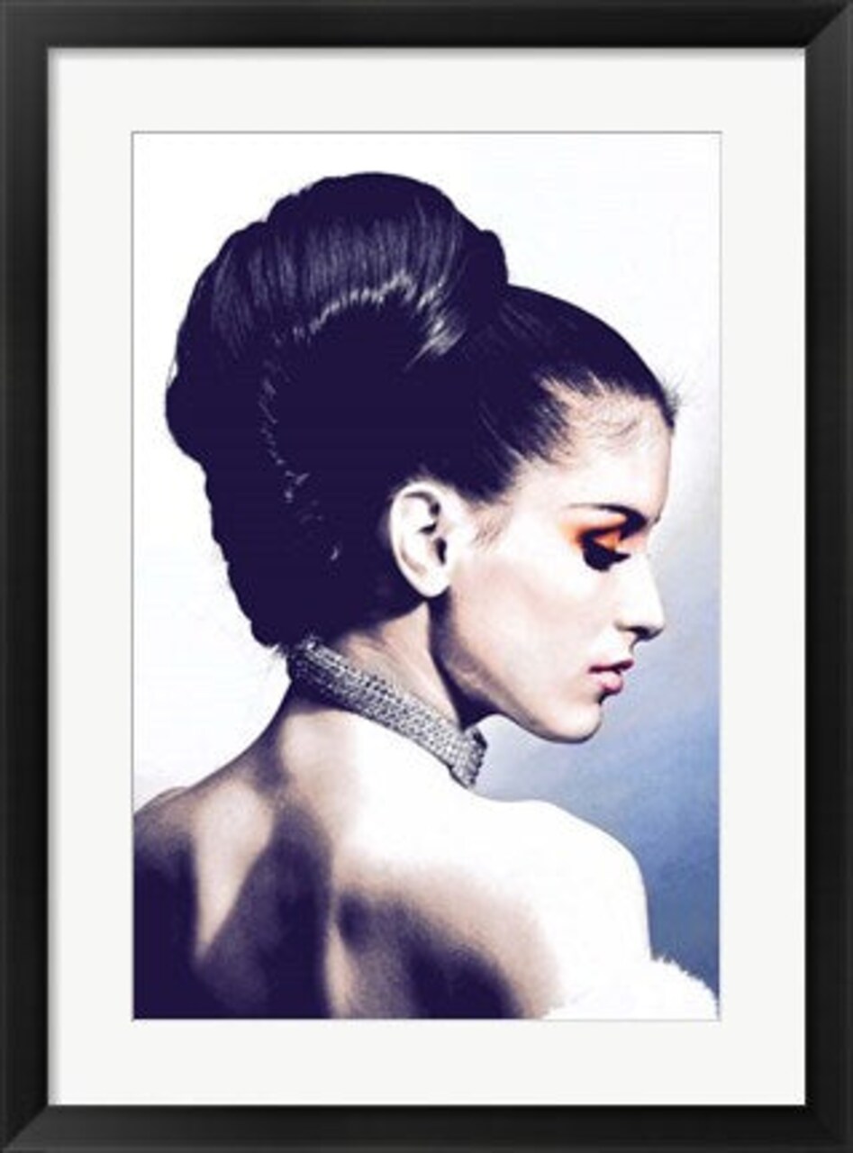 Framed Art Vintage Fashion Woman With Necklace Blue Wall Decor 18x24 Artwork